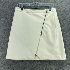 Paraphrase Skirt Women 8 White A-Line Midi Zipper Mid Rise Lined Casual Solid